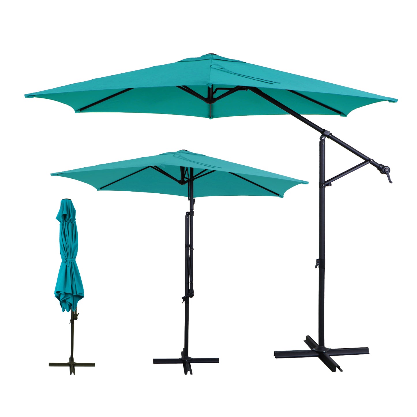 10 FT 2 in 1 Convertible Patio Umbrella Cantilever and Straight Pole Dual Mode with 6 Reinforced Ribs for Backyard Garden Dining