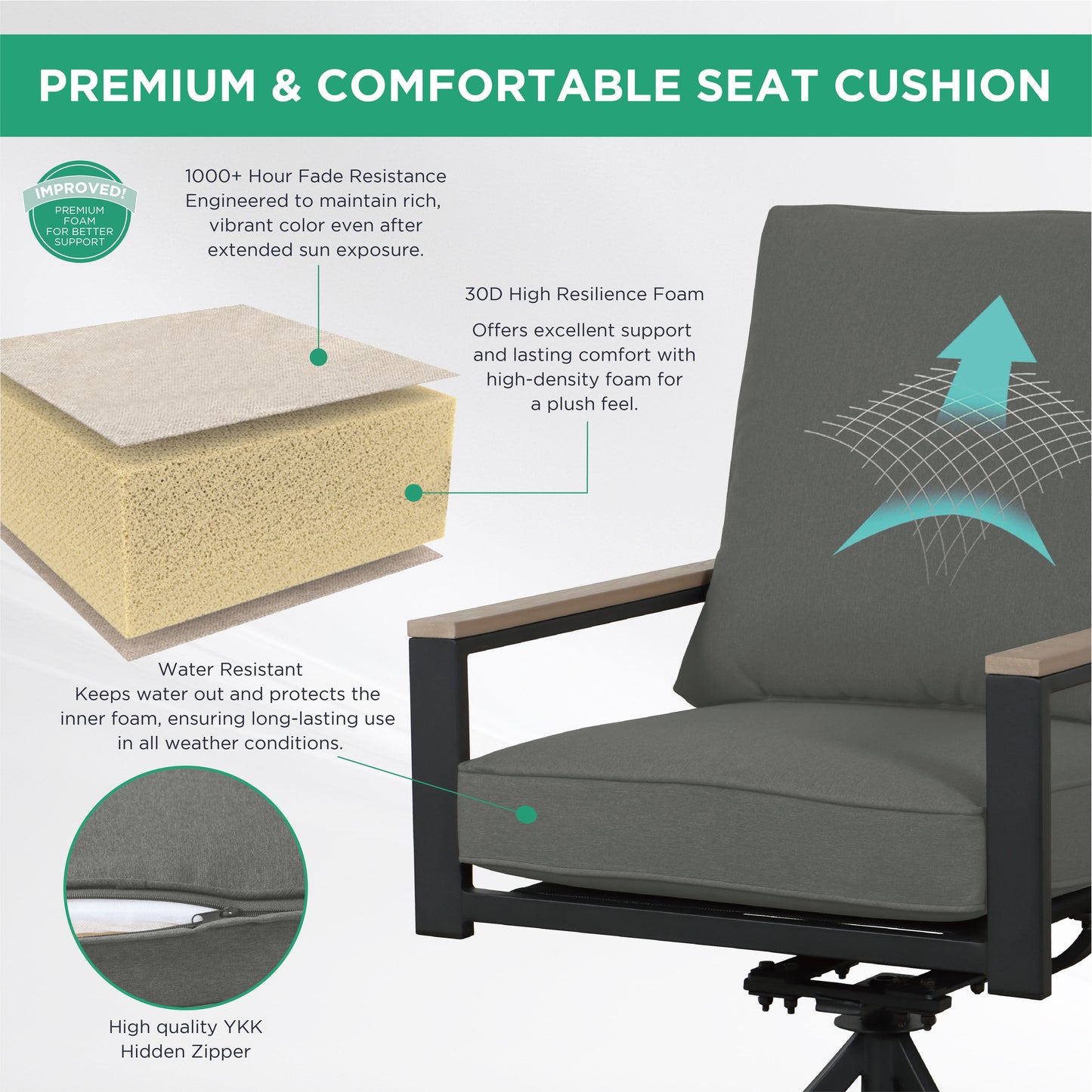 AE Outdoor 5-Piece Patio Dining Set with 4 Swivel Chairs + Square Table