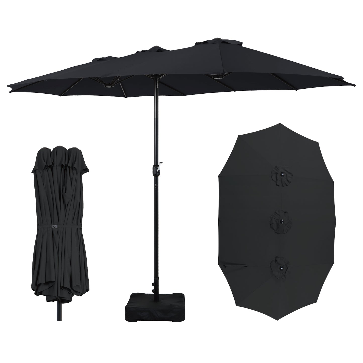 15 FT Extra Large Rectangle Patio Umbrella with Base Included 12 Steel Ribs Oversized Shade Canopy for Backyard Barbecue and Garden Gathering