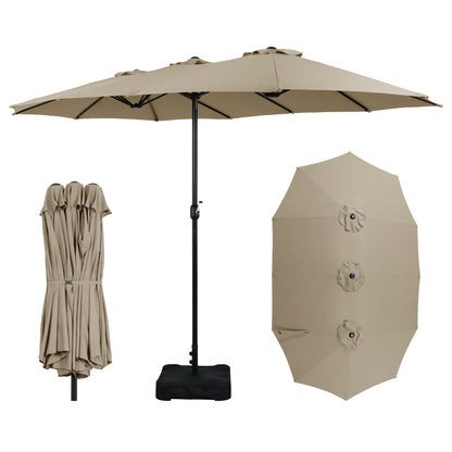 15 FT Extra Large Rectangle Patio Umbrella with Base Included 12 Steel Ribs Oversized Shade Canopy for Backyard Barbecue and Garden Gathering