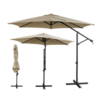 10 FT 2 in 1 Convertible Patio Umbrella Cantilever and Straight Pole Dual Mode with 6 Reinforced Ribs for Backyard Garden Dining
