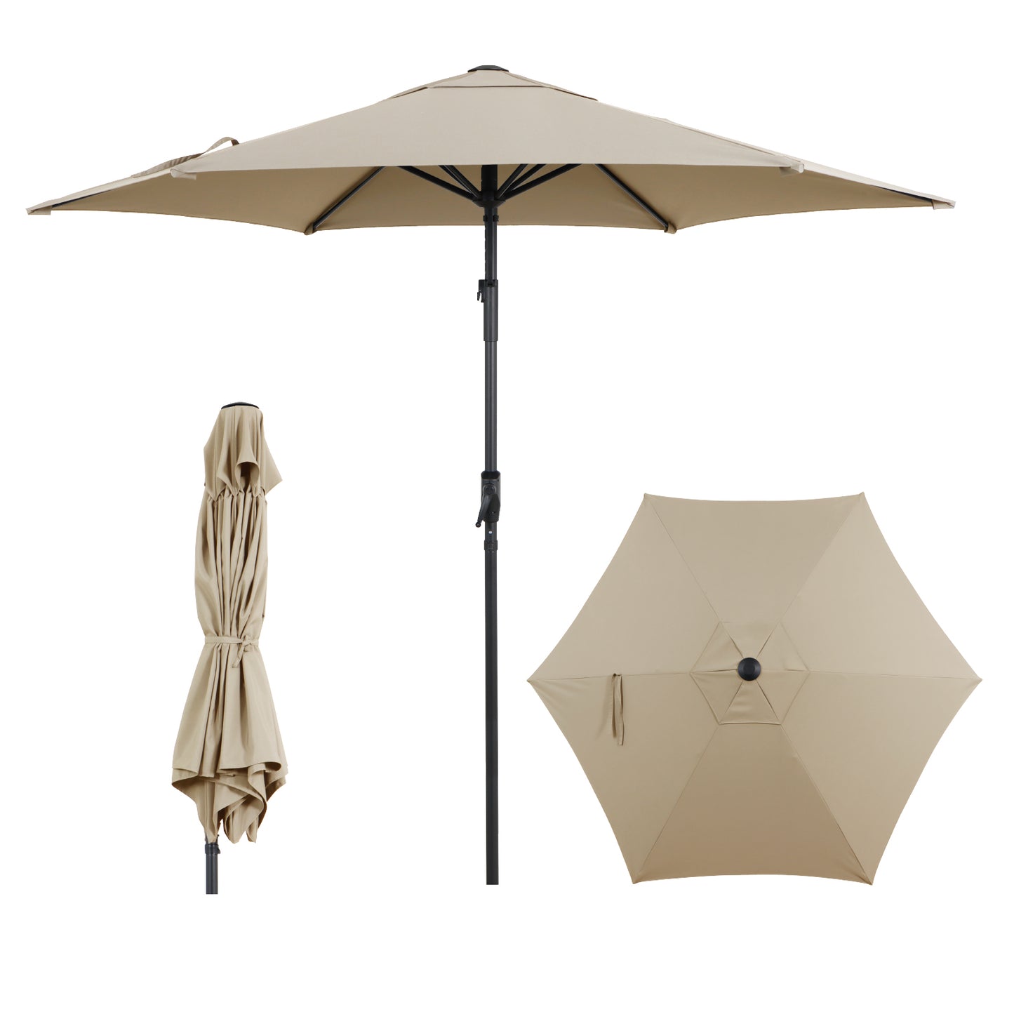 9 FT Patio Market Umbrella with Push Button Multi Angle Tilt Vented Canopy and 6 Reinforced Ribs for Patio Dining Garden Backyard