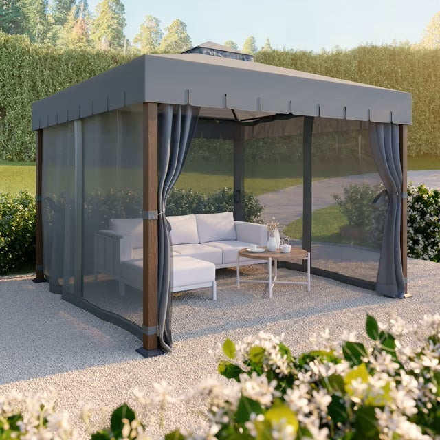 Hometrends Westmont Soft Top 10' X 10' Gazebo With Scallop – Gray
