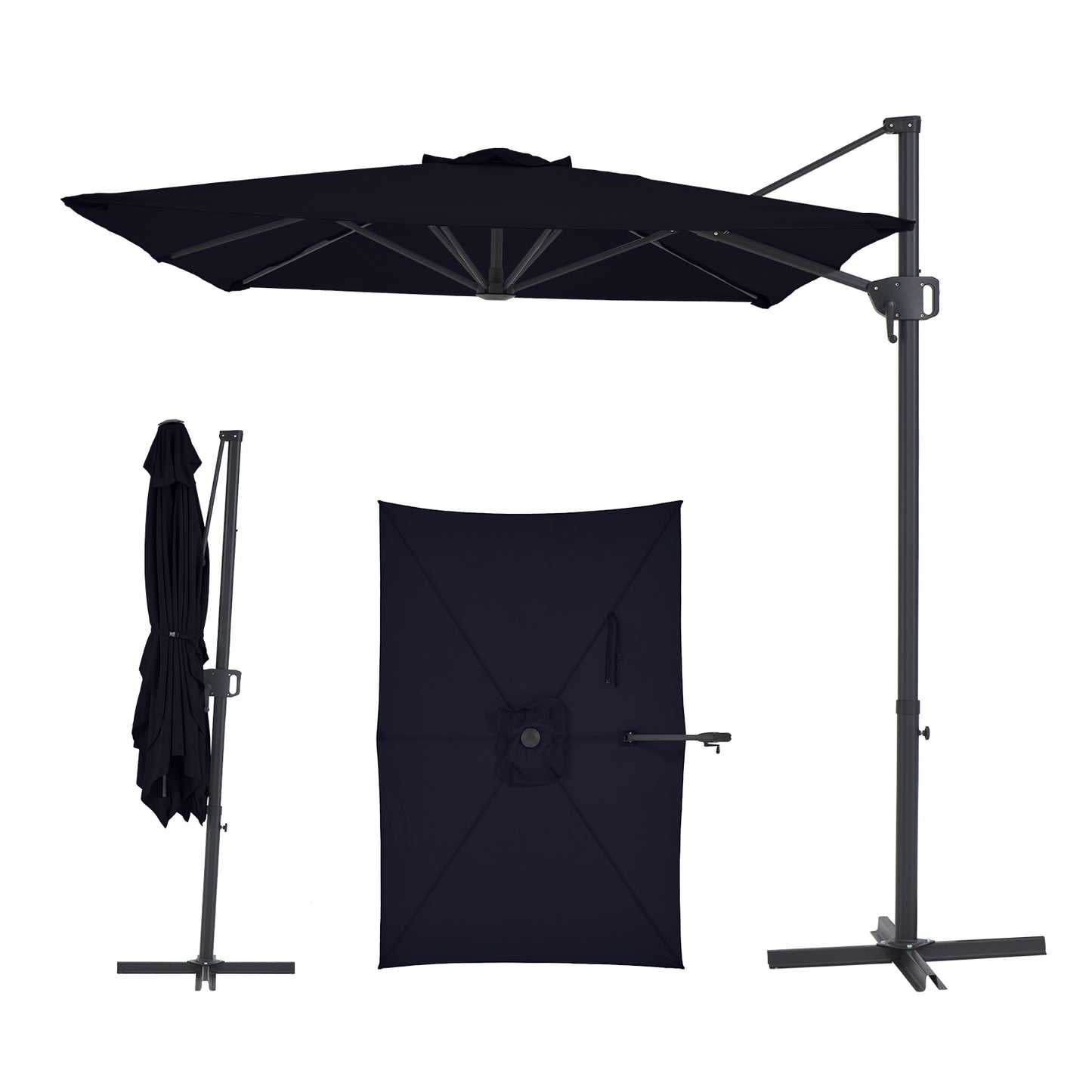 6.5 x 10 FT Offset Cantilever Patio Umbrella Hanging Umbrella with Infinite Tilt UV Fade Resistant Canopy Cross Base for Yard Garden Deck