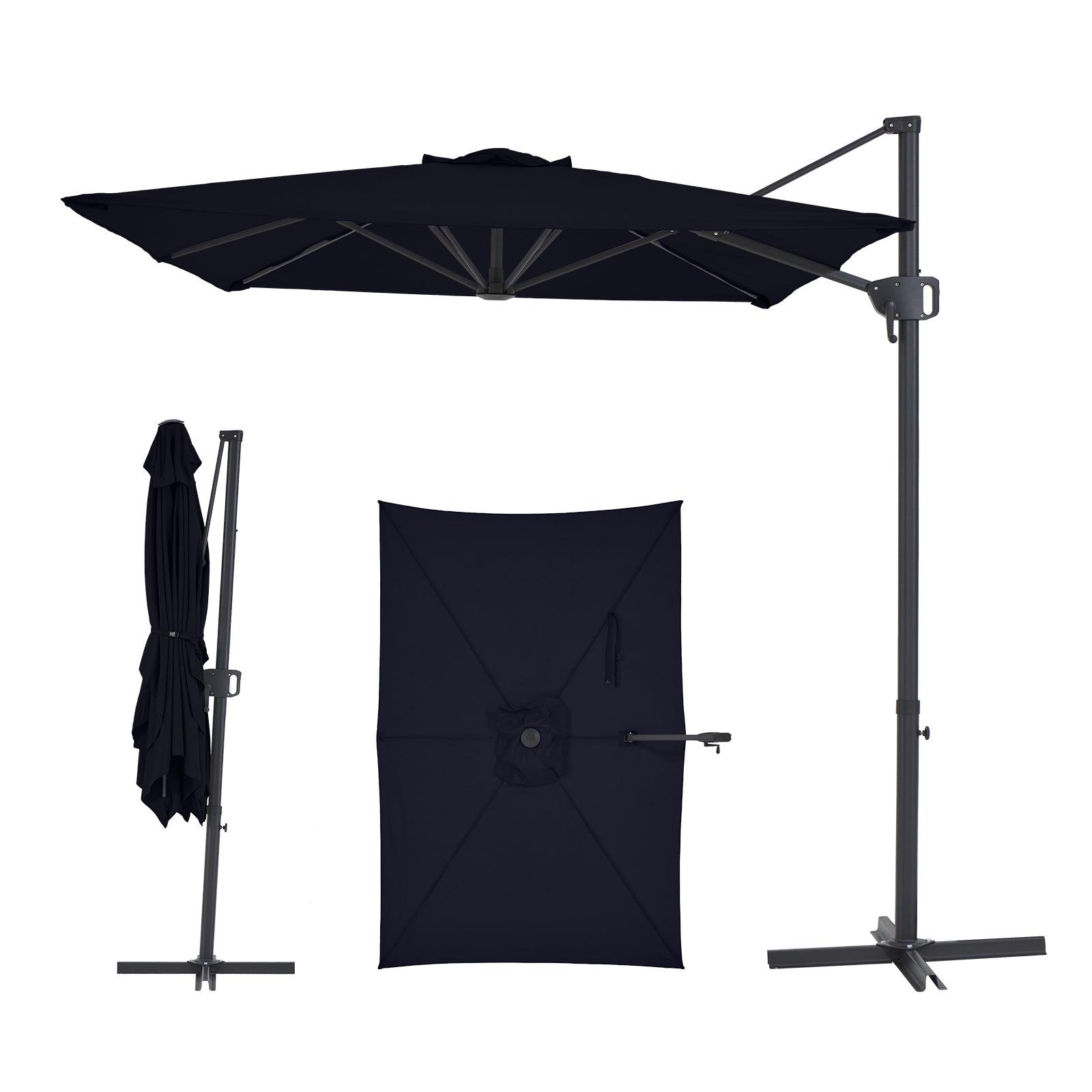 6.5 x 10 FT Offset Cantilever Patio Umbrella Hanging Umbrella with Infinite Tilt UV Fade Resistant Canopy Cross Base for Yard Garden Deck