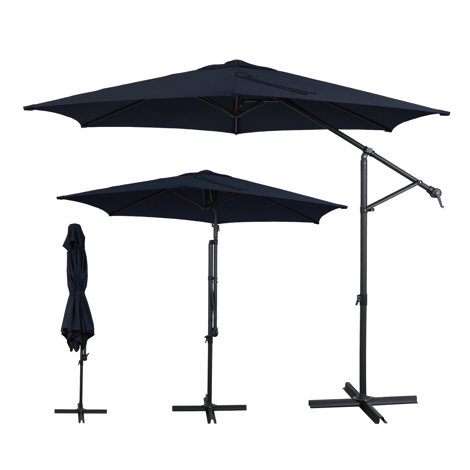 10 FT 2 in 1 Convertible Patio Umbrella Cantilever and Straight Pole Dual Mode with 6 Reinforced Ribs for Backyard Garden Dining