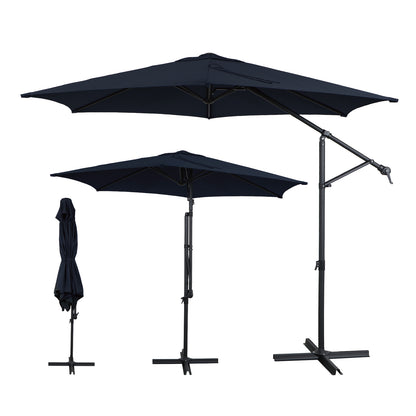 10 FT 2 in 1 Convertible Patio Umbrella Cantilever and Straight Pole Dual Mode with 6 Reinforced Ribs for Backyard Garden Dining