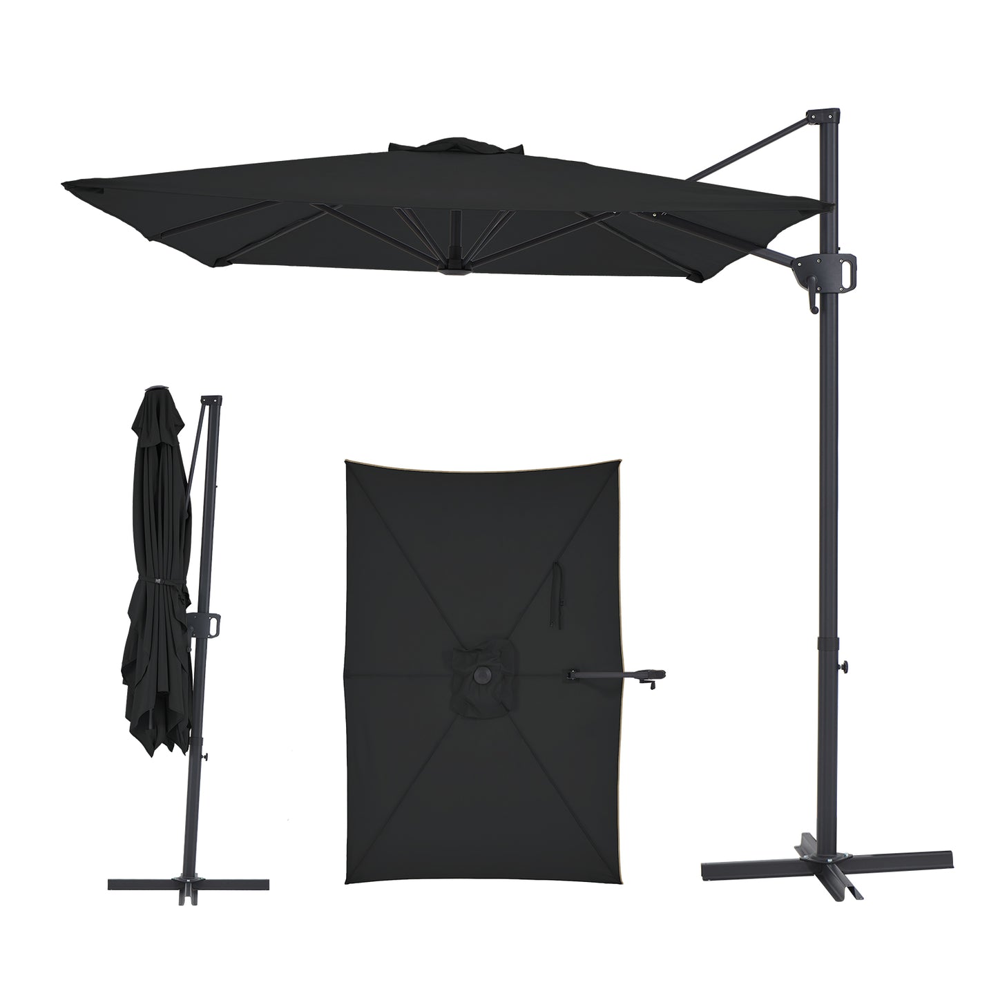 6.5 x 10 FT Offset Cantilever Patio Umbrella Hanging Umbrella with Infinite Tilt UV Fade Resistant Canopy Cross Base for Yard Garden Deck