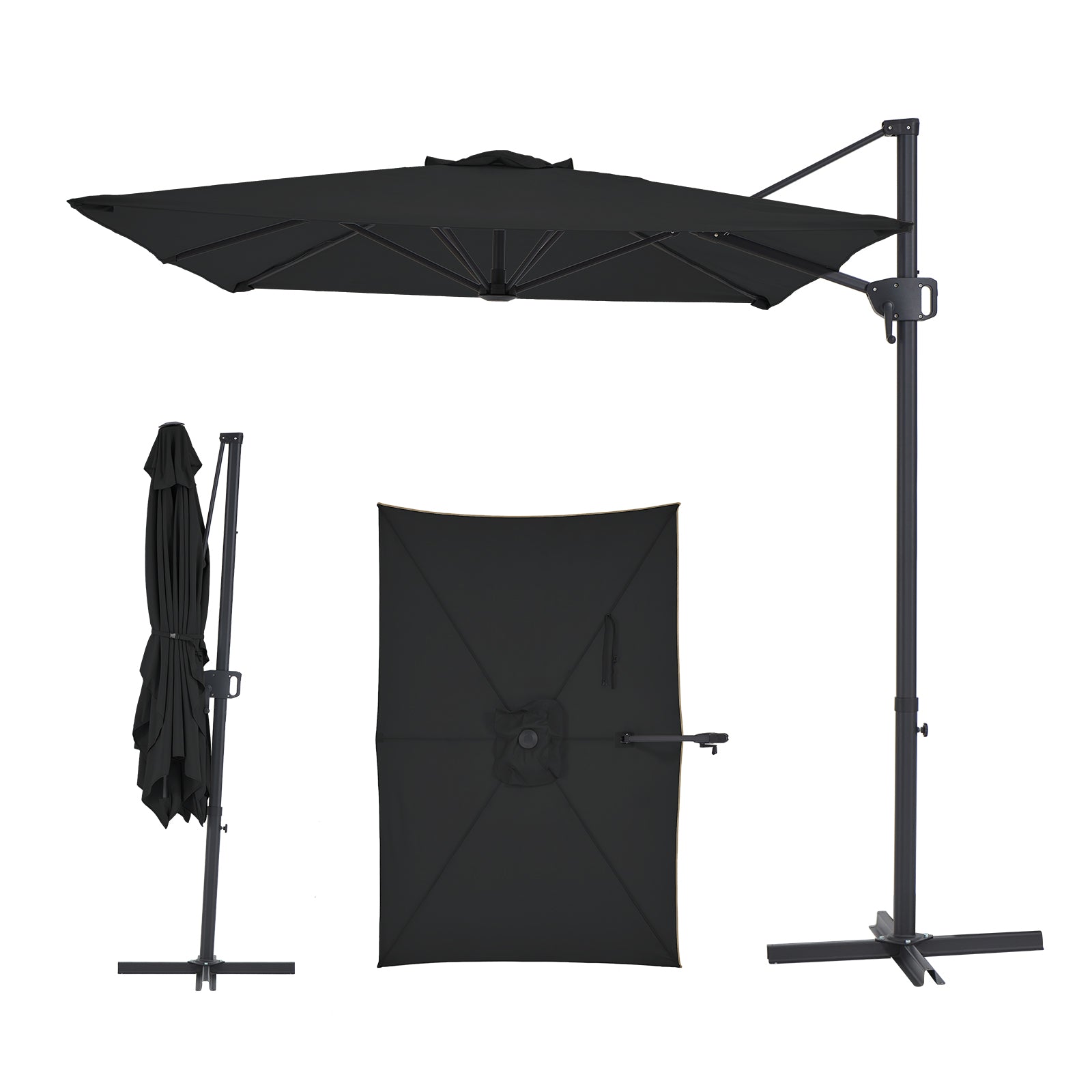 6.5 x 10 FT Offset Cantilever Patio Umbrella Hanging Umbrella with Infinite Tilt UV Fade Resistant Canopy Cross Base for Yard Garden Deck