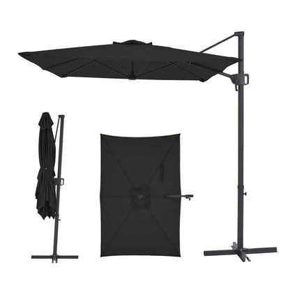 6.5 x 10 FT Offset Cantilever Patio Umbrella Hanging Umbrella with Infinite Tilt UV Fade Resistant Canopy Cross Base for Yard Garden Deck