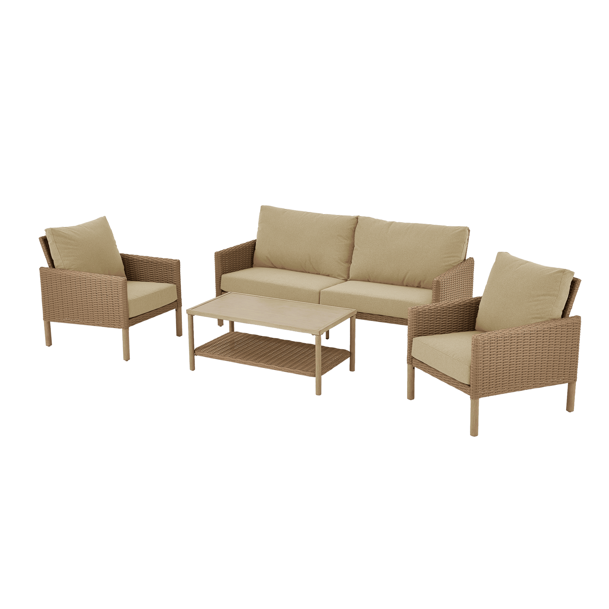 AE Outdoor 4-Piece Wicker Patio Conversation Set with Coffee Table