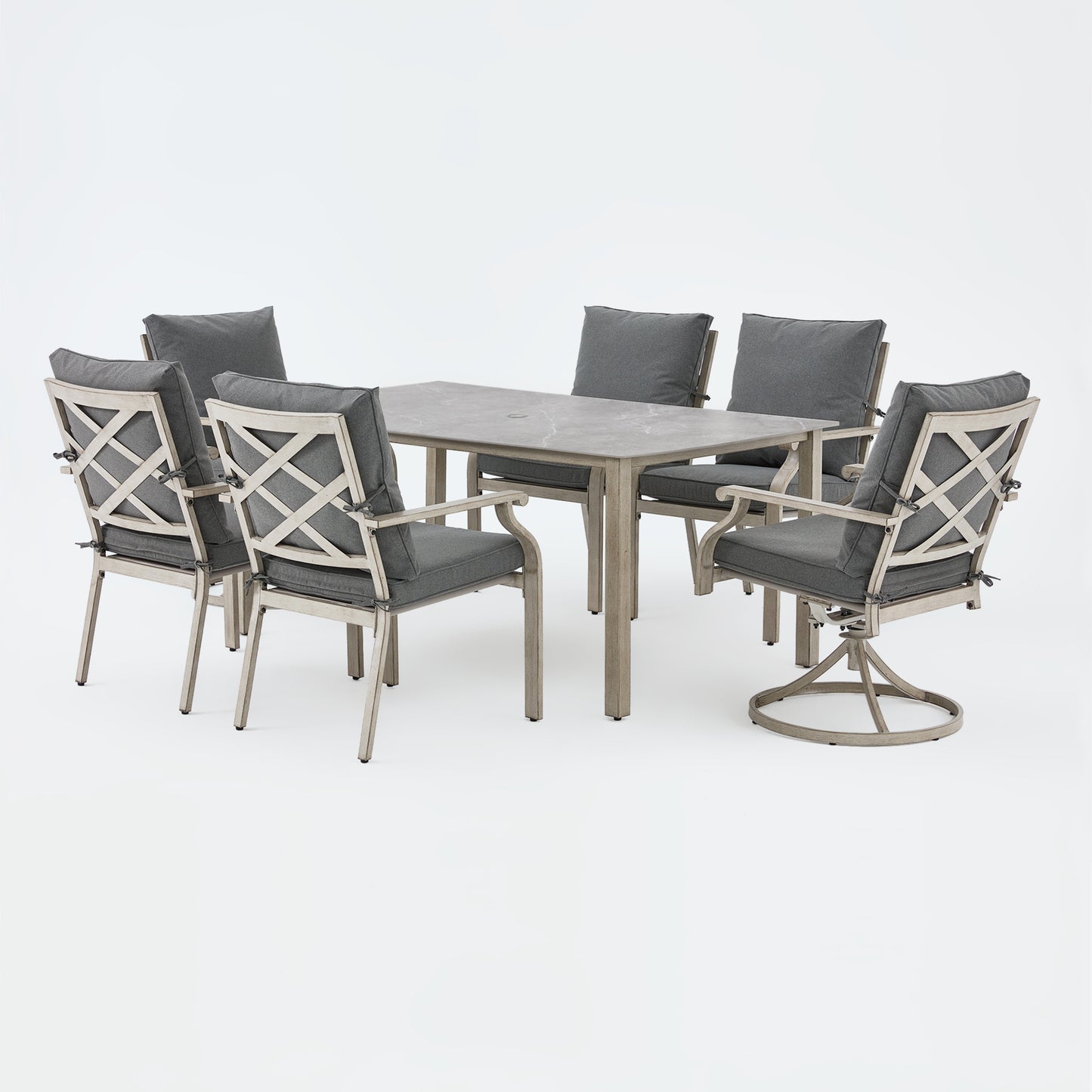 AE Outdoor 7-Piece Patio Dining Set with 4 Dining Chairs + 2 Swivel Chairs – Grey