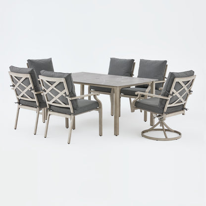 AE Outdoor 7-Piece Patio Dining Set with 4 Dining Chairs + 2 Swivel Chairs – Grey