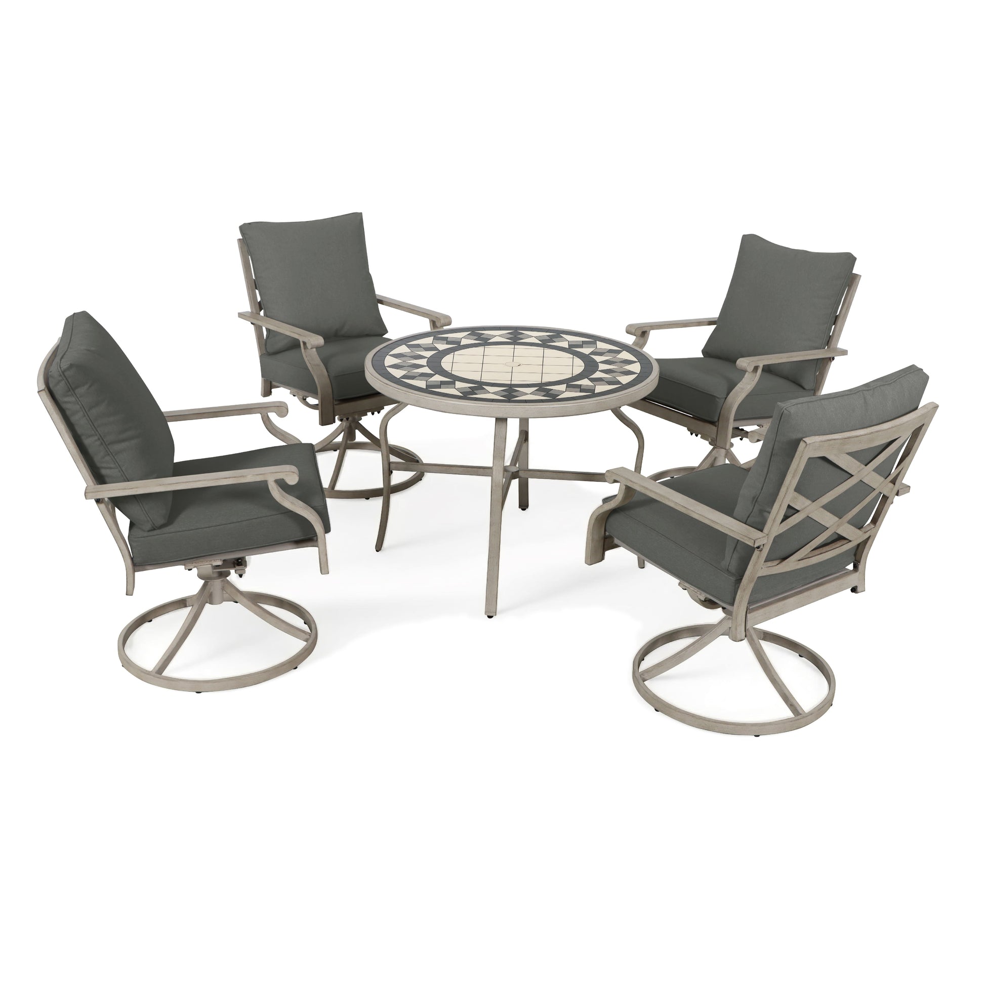 AE Outdoor 5-Piece Patio Dining Set with 4 Swivel Chairs + 3D Textured Table