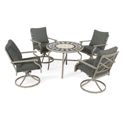AE Outdoor 5-Piece Patio Dining Set with 4 Swivel Chairs + 3D Textured Table
