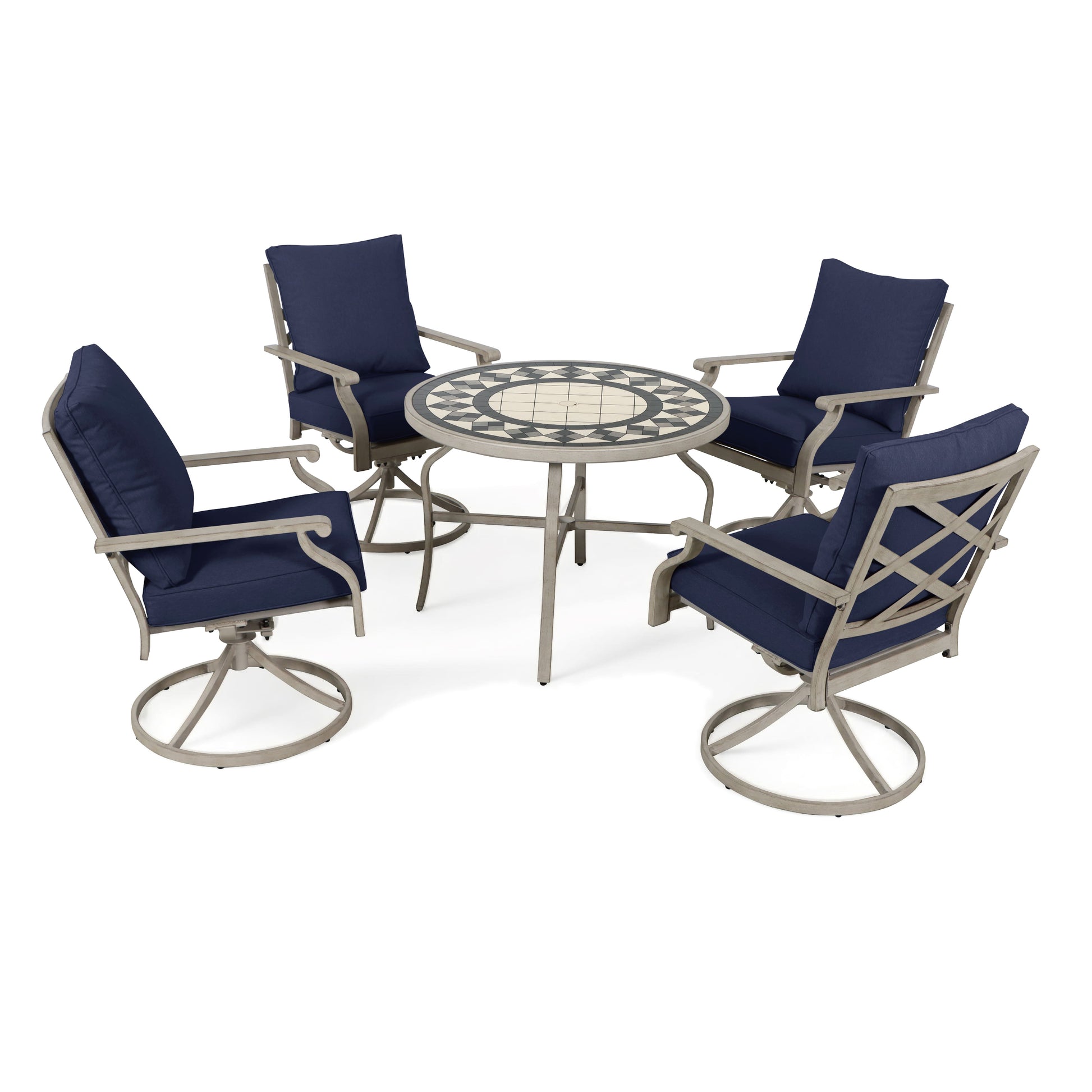 AE Outdoor 5-Piece Patio Dining Set with 4 Swivel Chairs + 3D Textured Table