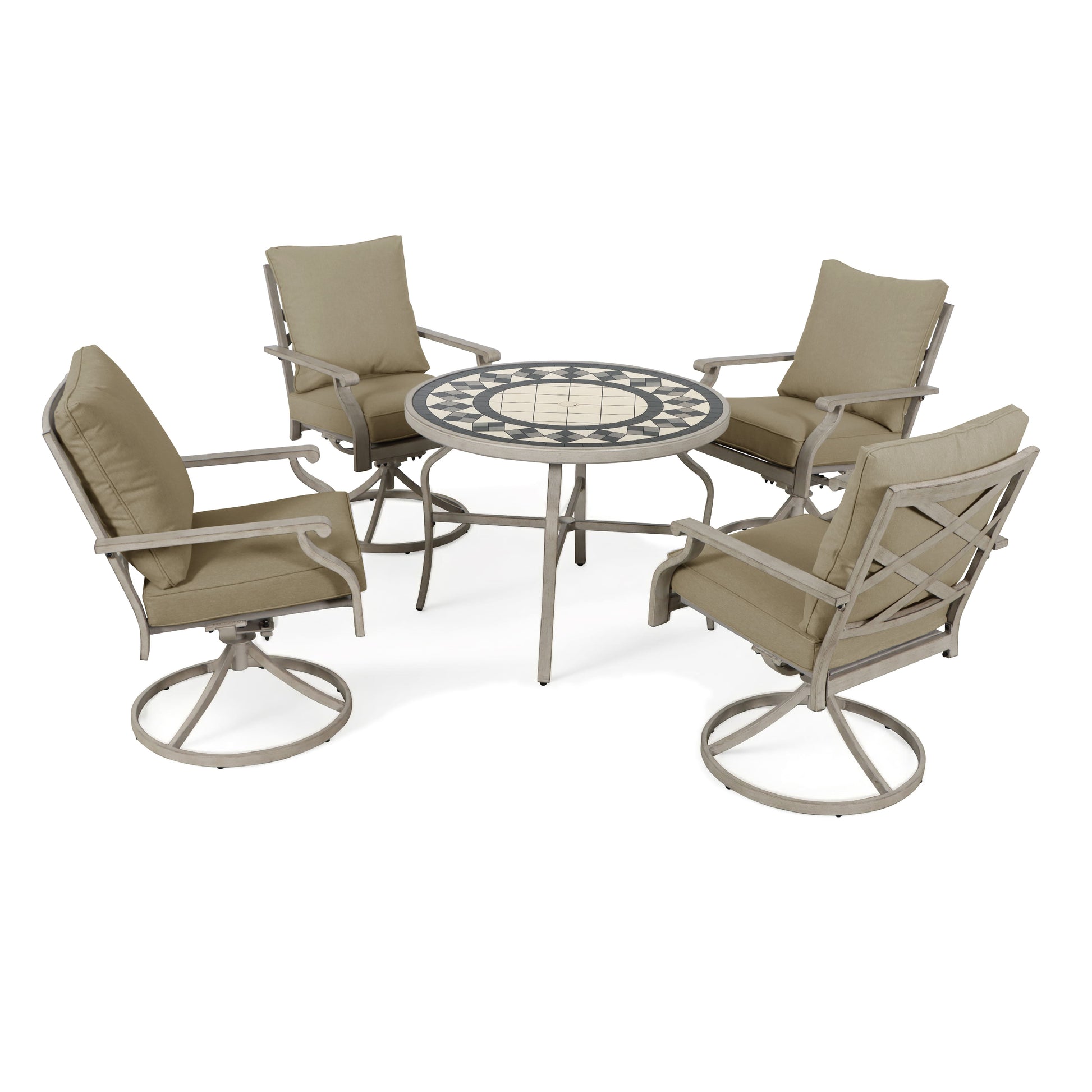 AE Outdoor 5-Piece Patio Dining Set with 4 Swivel Chairs + 3D Textured Table