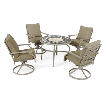 AE Outdoor 5-Piece Patio Dining Set with 4 Swivel Chairs + 3D Textured Table