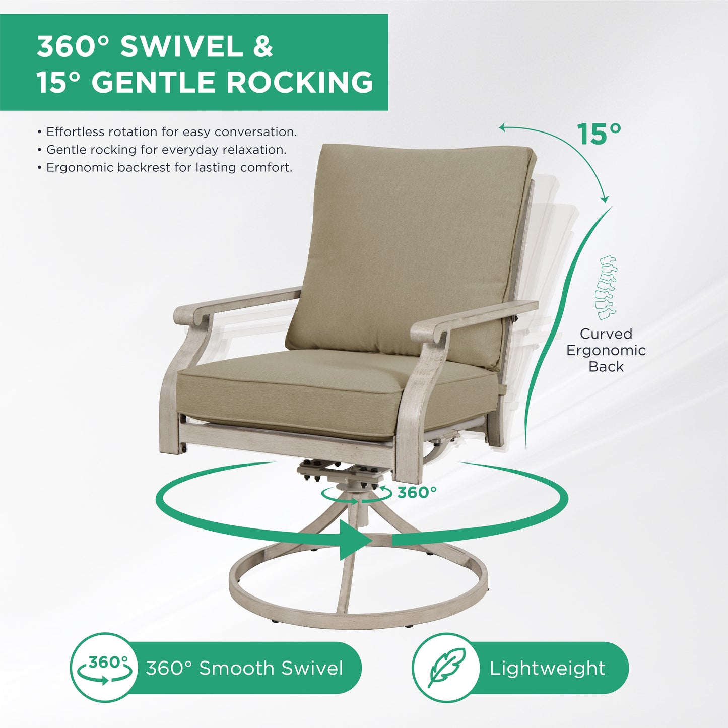 AE Outdoor 5-Piece Patio Dining Set with 4 Swivel Chairs + 3D Textured Table