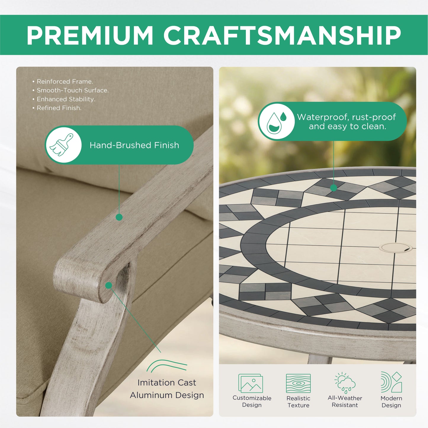 AE Outdoor 5-Piece Patio Dining Set with 4 Swivel Chairs + 3D Textured Table