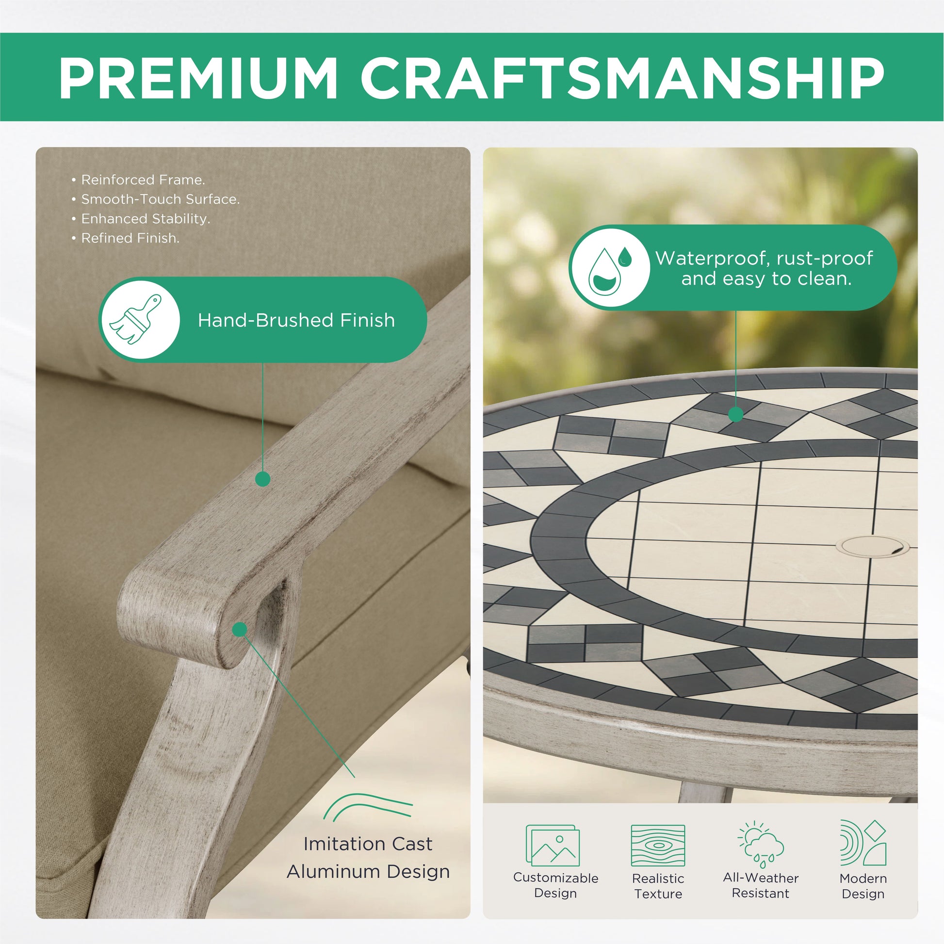 AE Outdoor 5-Piece Patio Dining Set with 4 Swivel Chairs + 3D Textured Table