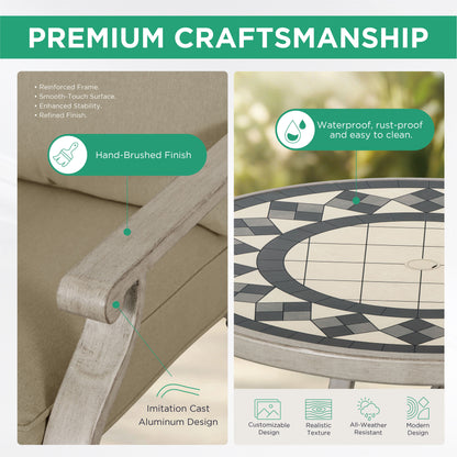 AE Outdoor 5-Piece Patio Dining Set with 4 Swivel Chairs + 3D Textured Table