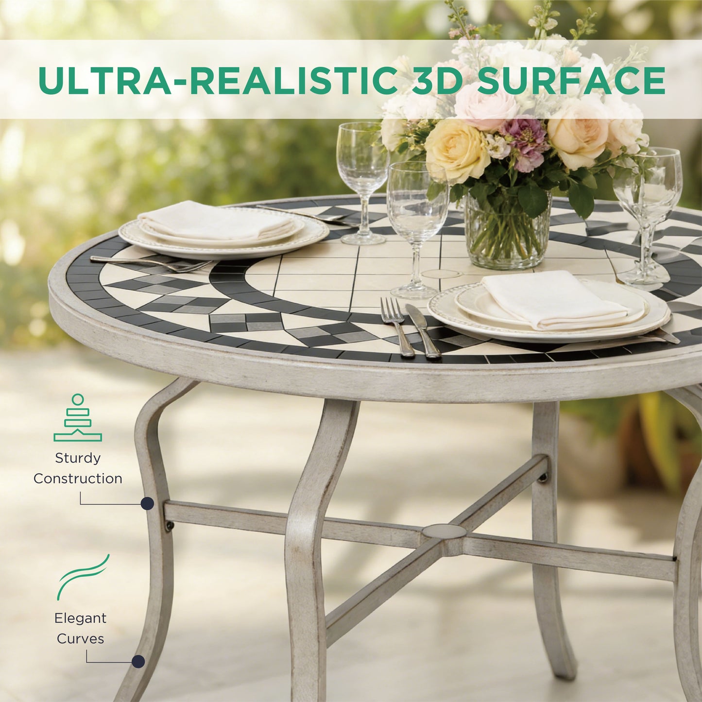 AE Outdoor 5-Piece Patio Dining Set with 4 Swivel Chairs + 3D Textured Table