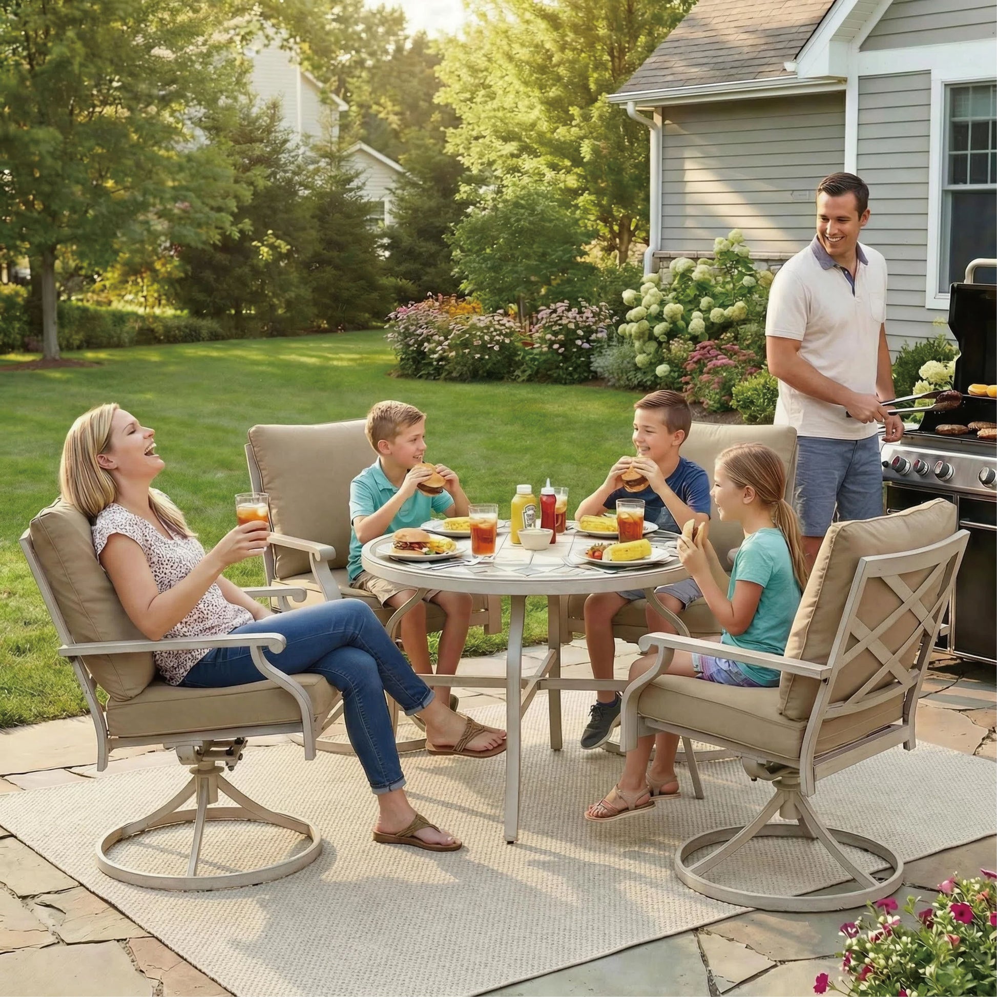 AE Outdoor 5-Piece Patio Dining Set with 4 Swivel Chairs + 3D Textured Table