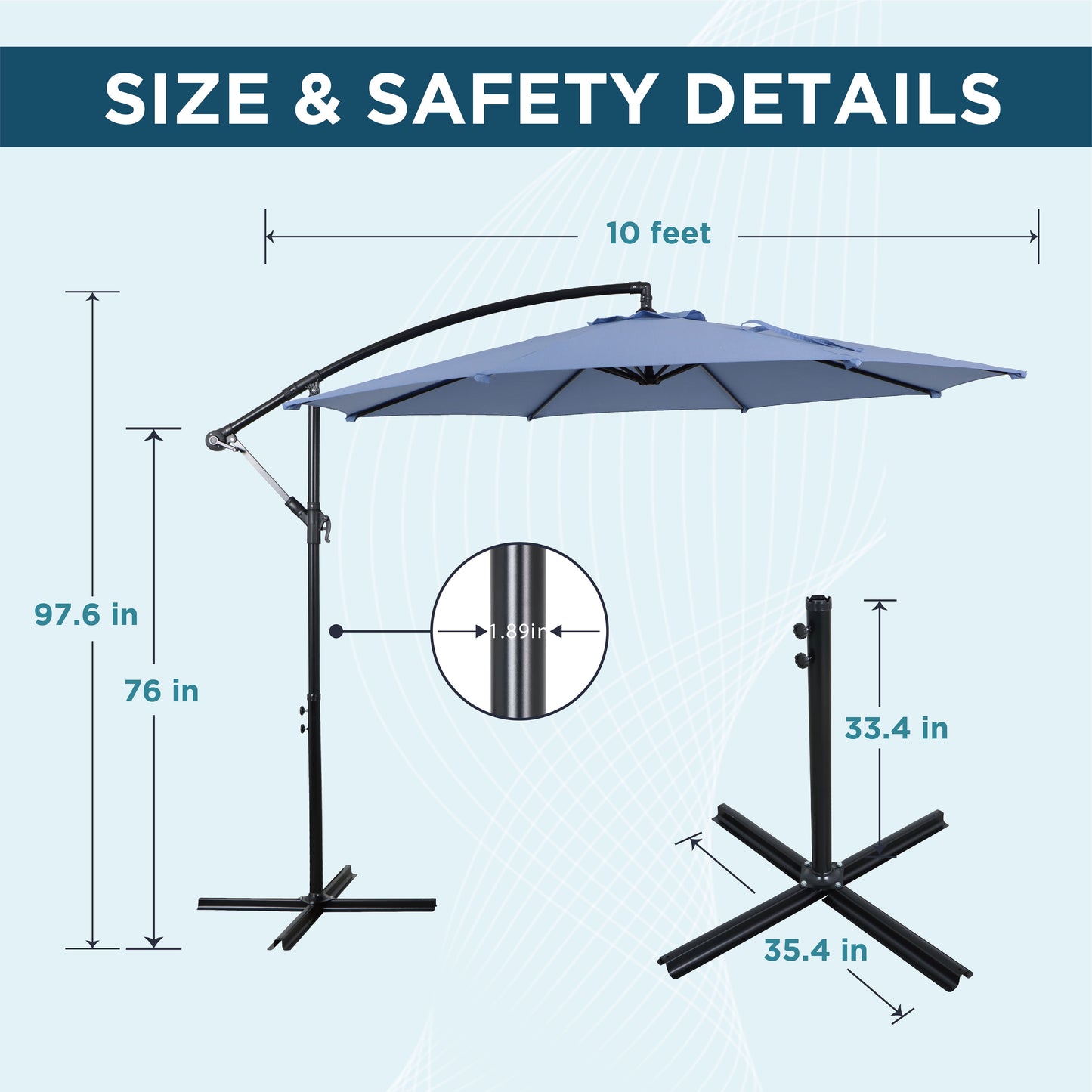 AE Outdoor 10FT Offset Patio Umbrella with Infinite Tilt & Cross Base