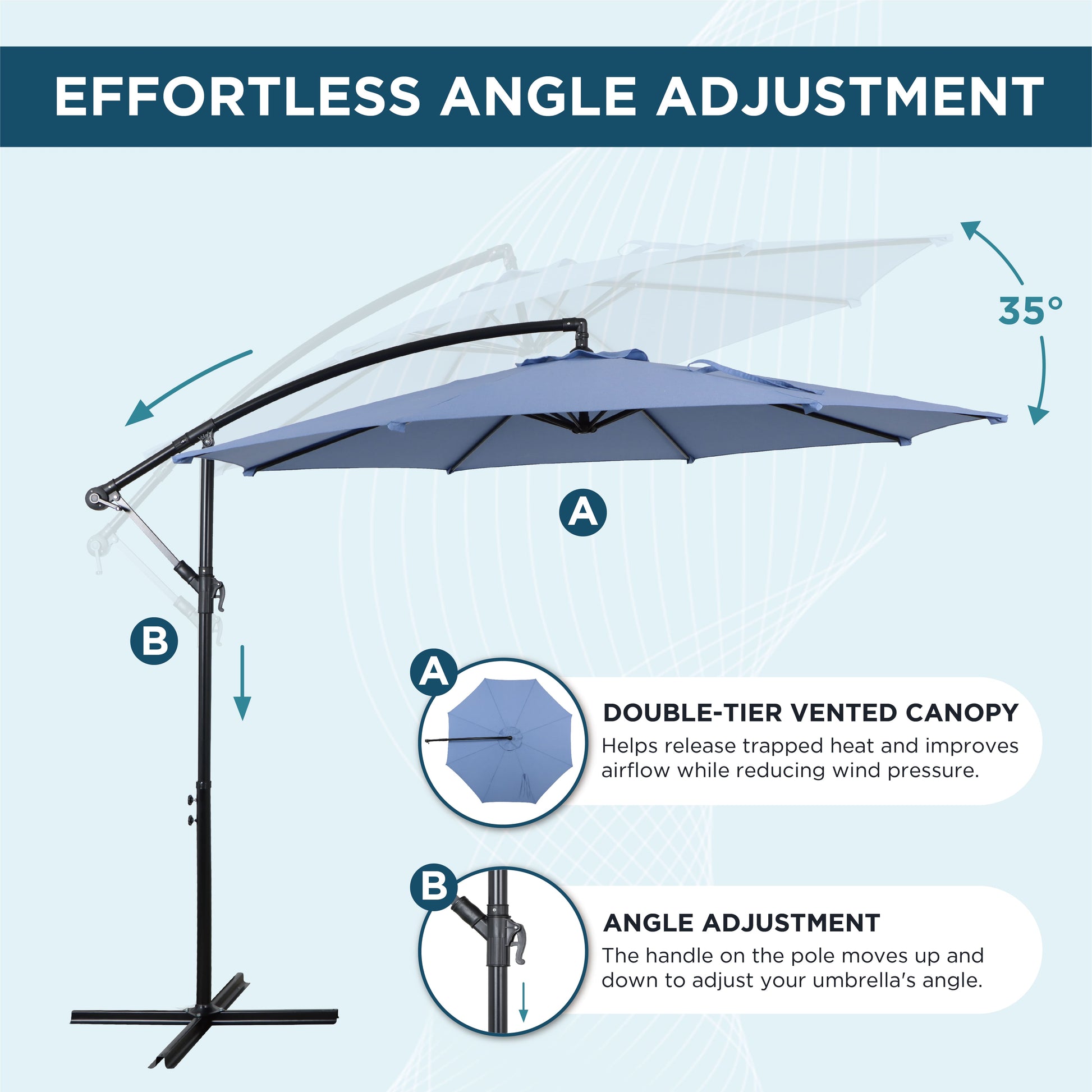 AE Outdoor 10FT Offset Patio Umbrella with Infinite Tilt & Cross Base