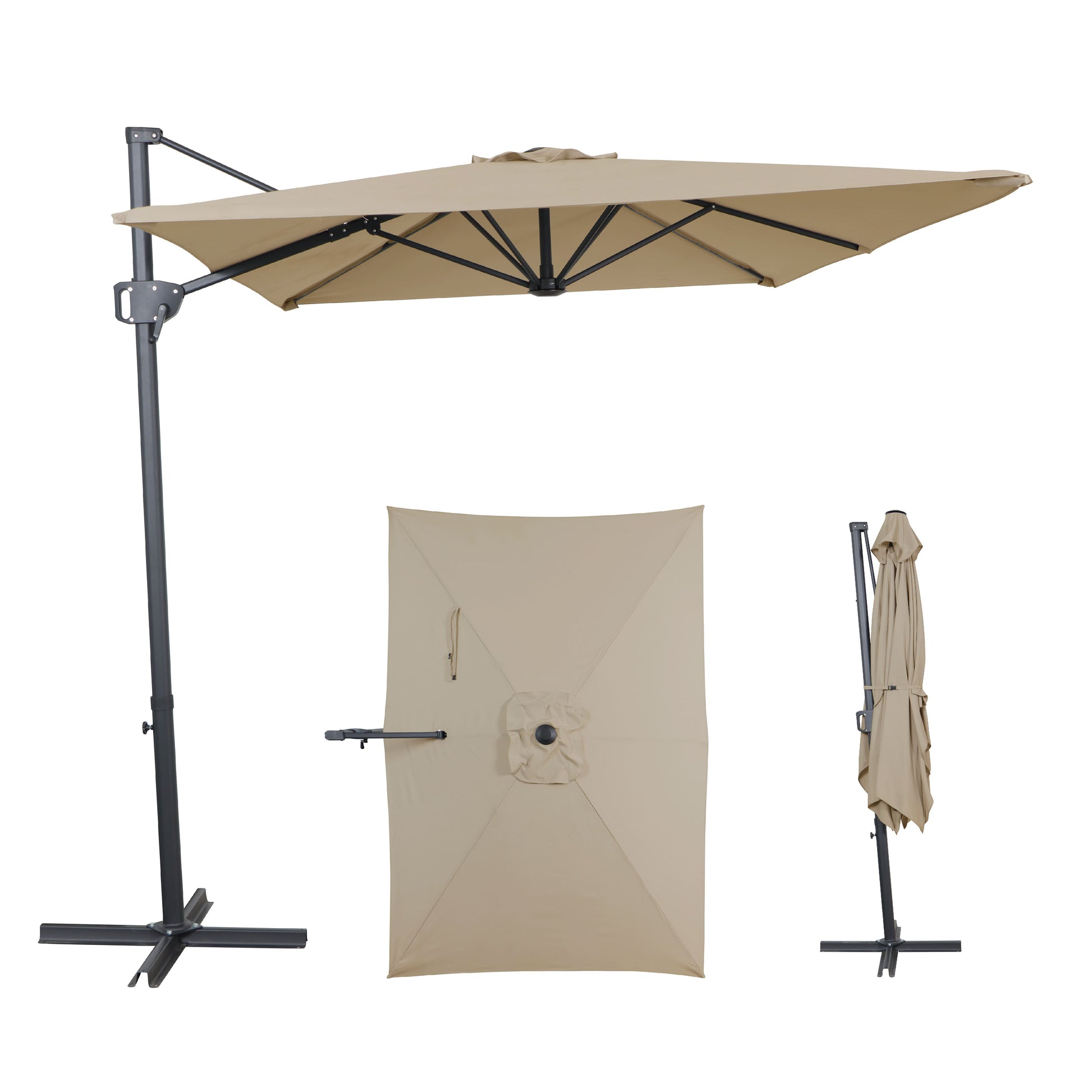 AE Outdoor 6.5 x 10FT Cantilever Patio Umbrella with Cross Base