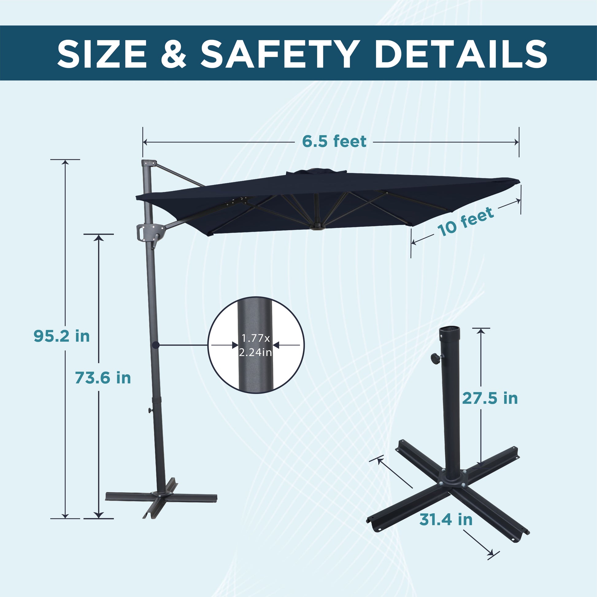 AE Outdoor 6.5 x 10FT Cantilever Patio Umbrella with Cross Base