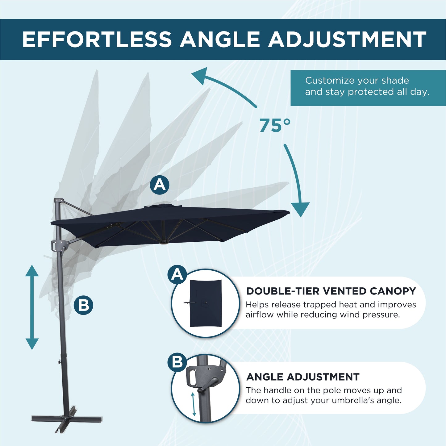 AE Outdoor 6.5 x 10FT Cantilever Patio Umbrella with Cross Base