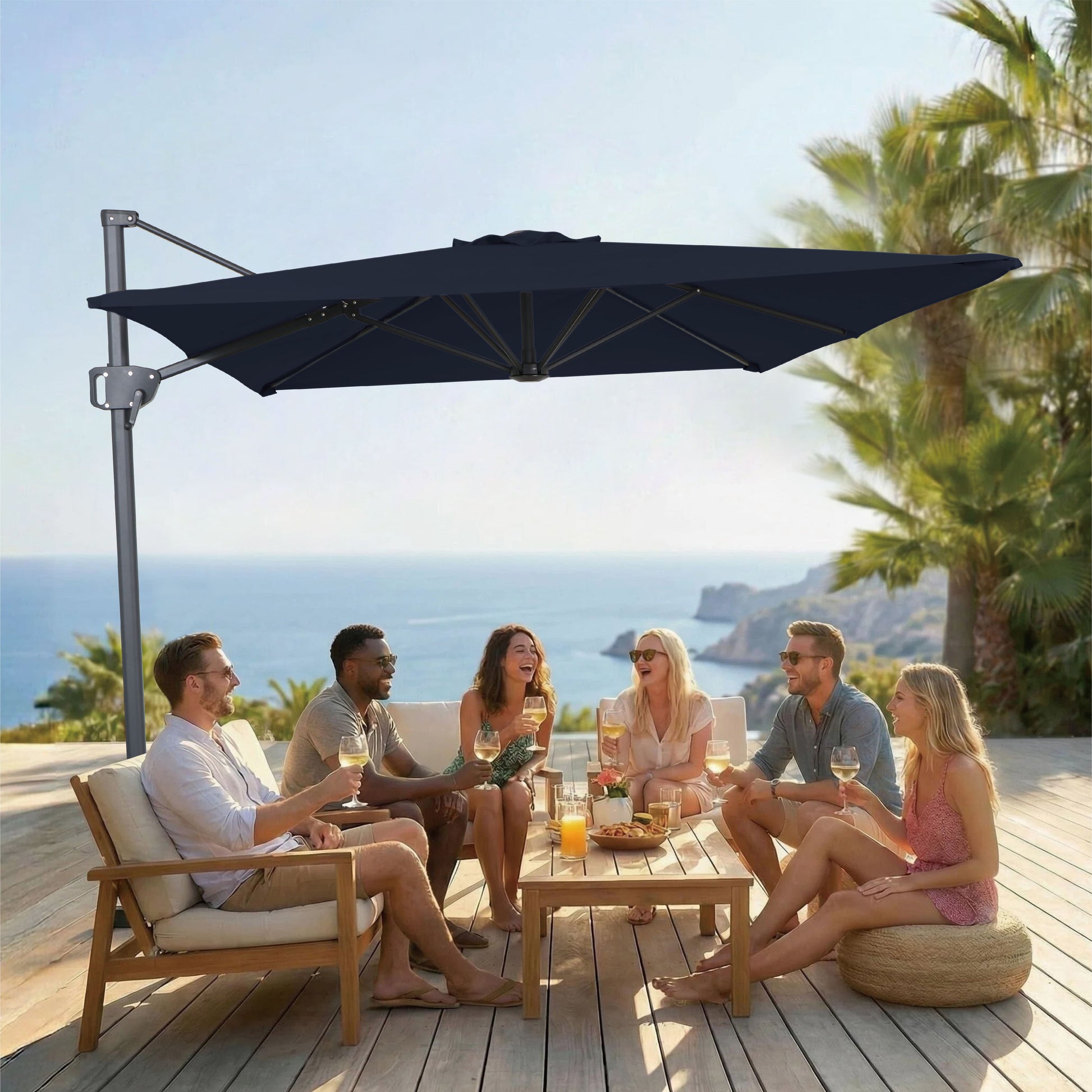 buy 10 ft cantilever patio umbrella 10ft with Solar Light & Rotation, Black there will be 2 parcels in total Autlaycil 10FT Cantilever Patio Umbrella
