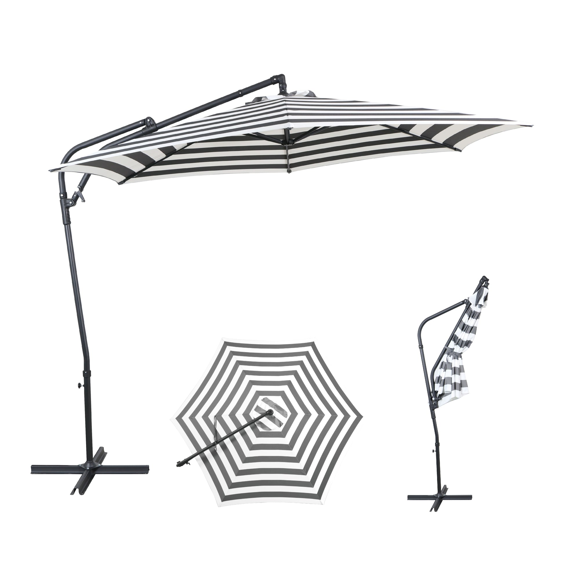 black and white cantilever patio umbrella PatioKingdom Umbrella, 3 Tier Auto-tilt Outdoor Table Patio Kingdom and resists fading Westin Outdoor 94" Black and