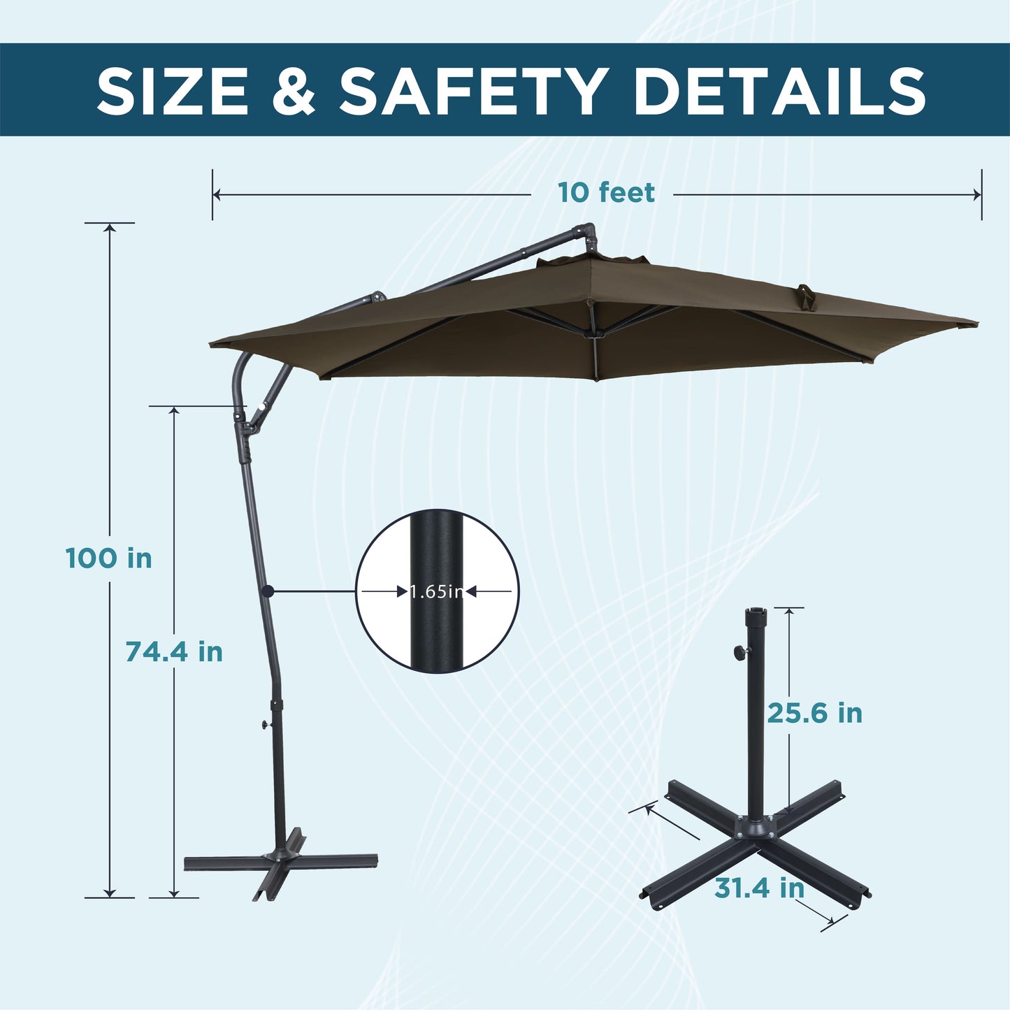 AE Outdoor 10FT Cantilever Patio Umbrella with Infinite Tilt & Cross Base