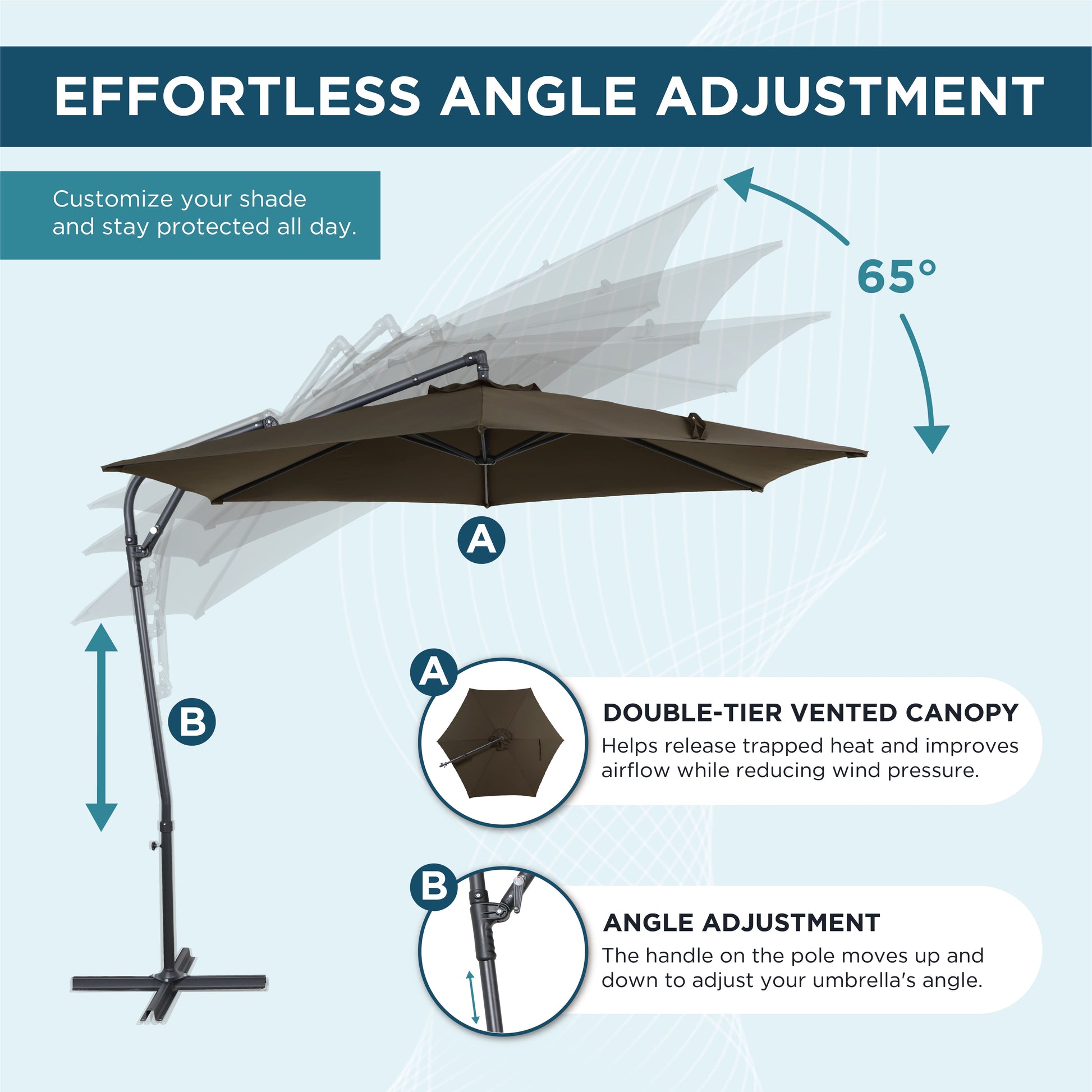 AE Outdoor 10FT Cantilever Patio Umbrella with Infinite Tilt & Cross Base