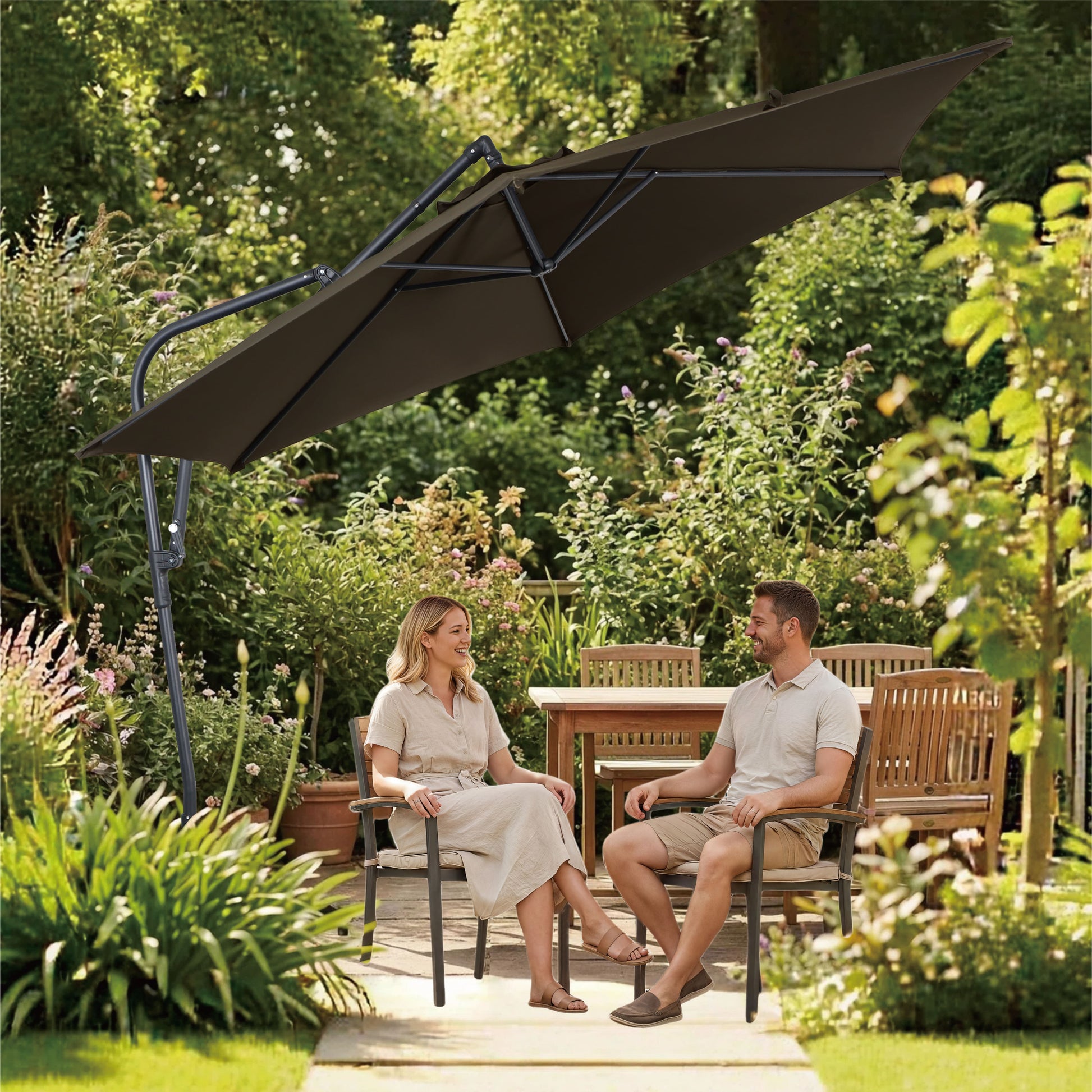 ace evert patio umbrella 10FT Offset with Cross Base The high quality and modern styling of this umbrella make it a beautiful addition to your backyard pool or patio. AE Outdoor 9FT Outdoor Patio