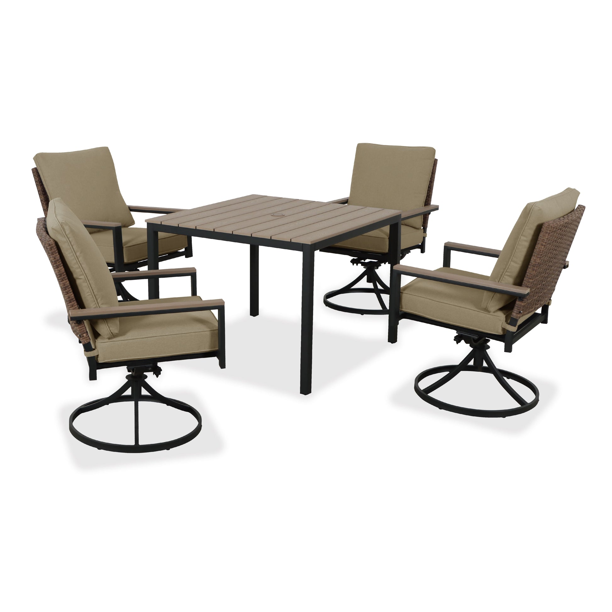 AE Outdoor 5-Piece Patio Dining Set with 4 Swivel Chairs + Square Table