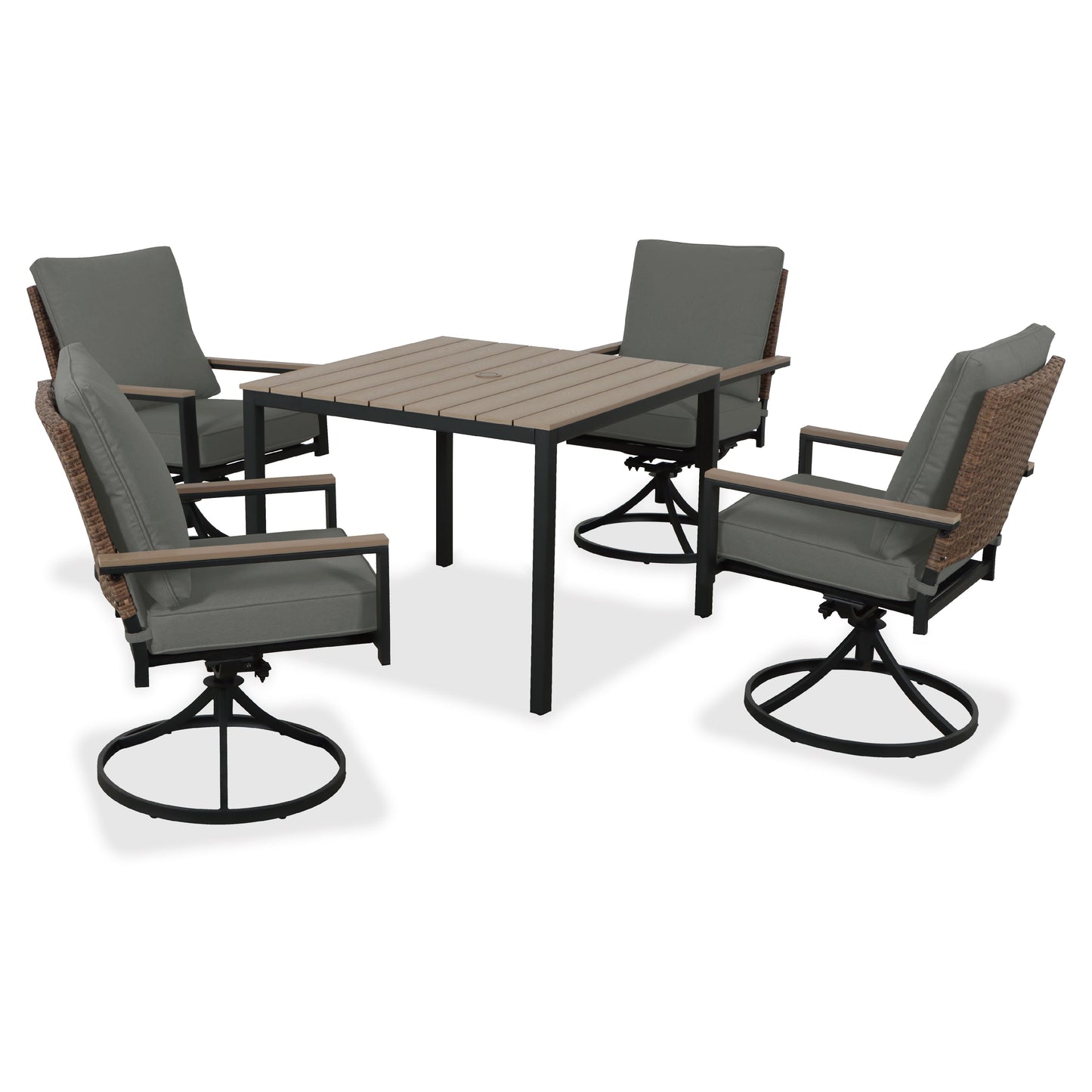 AE Outdoor 5-Piece Patio Dining Set with 4 Swivel Chairs + Square Table