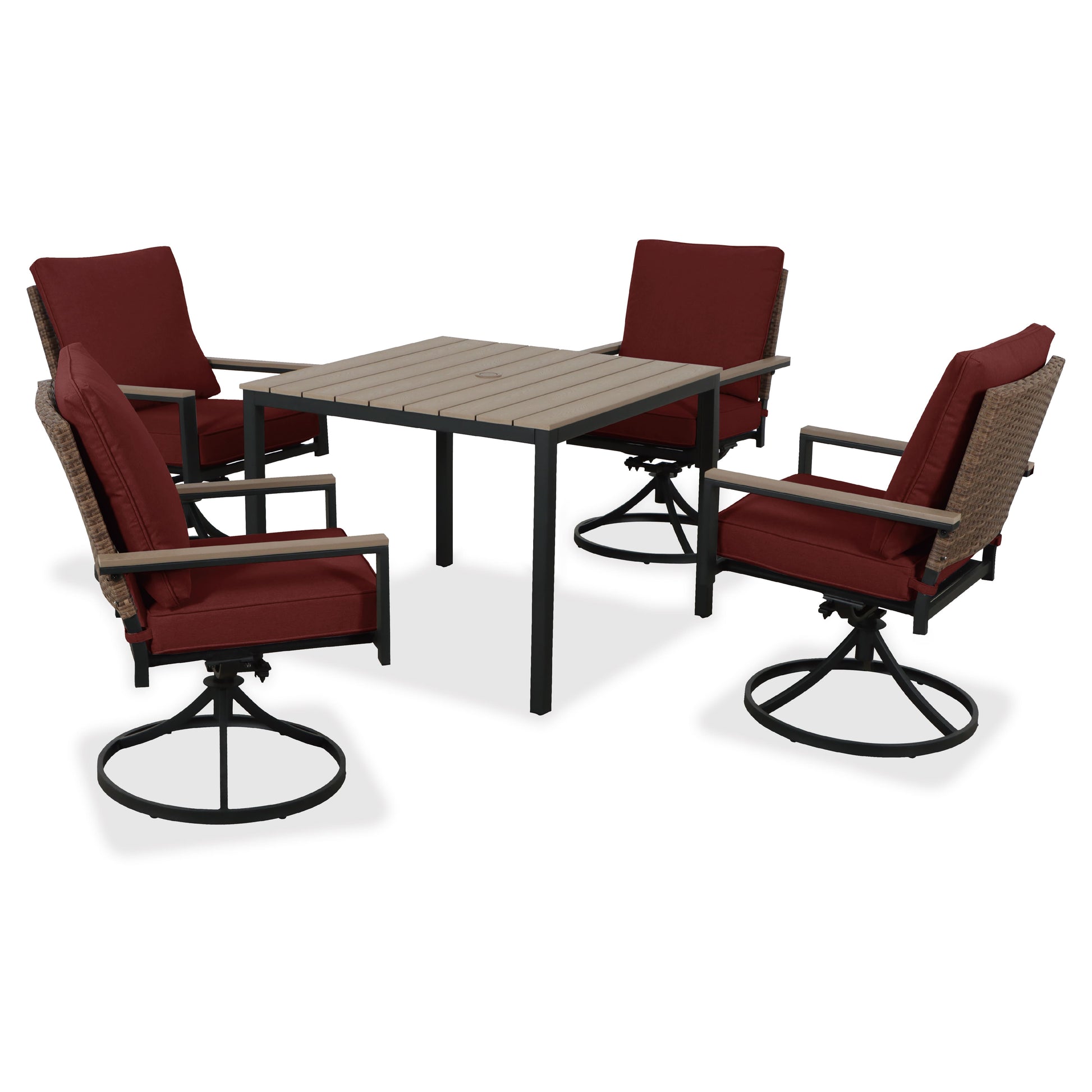 AE Outdoor 5-Piece Patio Dining Set with 4 Swivel Chairs + Square Table
