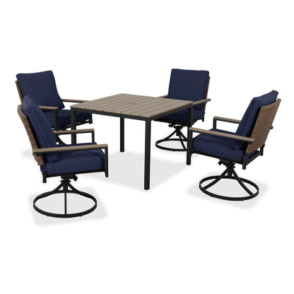 AE Outdoor 5-Piece Patio Dining Set with 4 Swivel Chairs + Square Table