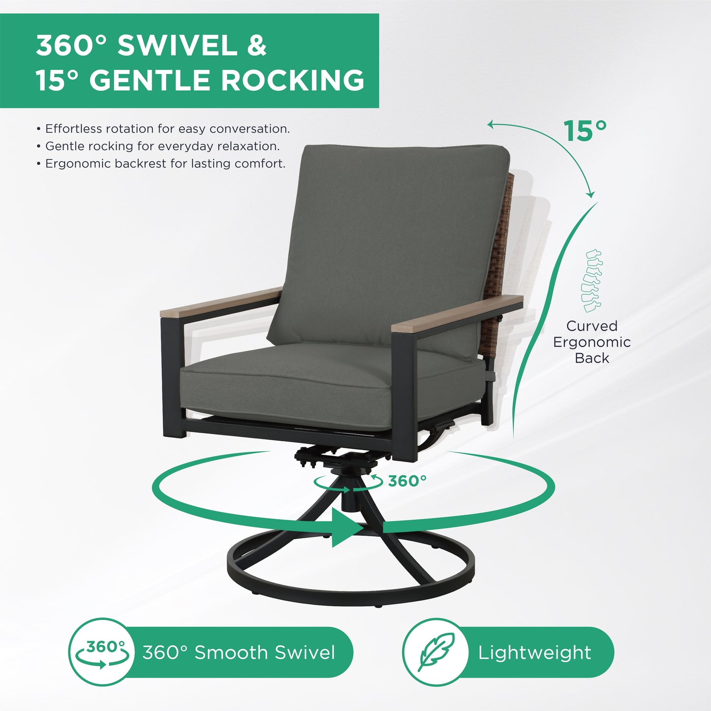 AE Outdoor 5-Piece Patio Dining Set with 4 Swivel Chairs + Square Table