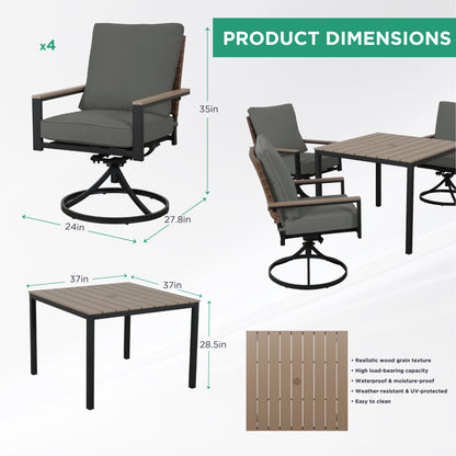 AE Outdoor 5-Piece Patio Dining Set with 4 Swivel Chairs + Square Table