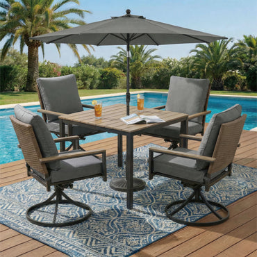 AE Outdoor 5-Piece Patio Dining Set with 4 Swivel Chairs + Square Table