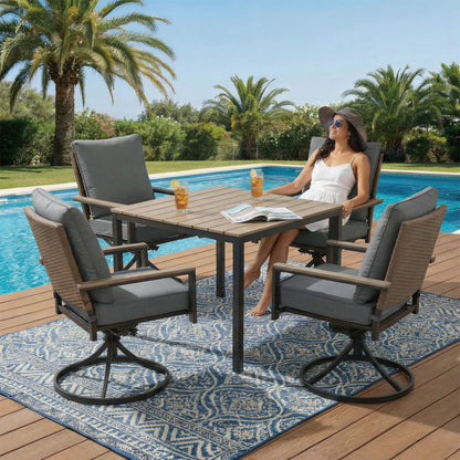 AE Outdoor 5-Piece Patio Dining Set with 4 Swivel Chairs + Square Table