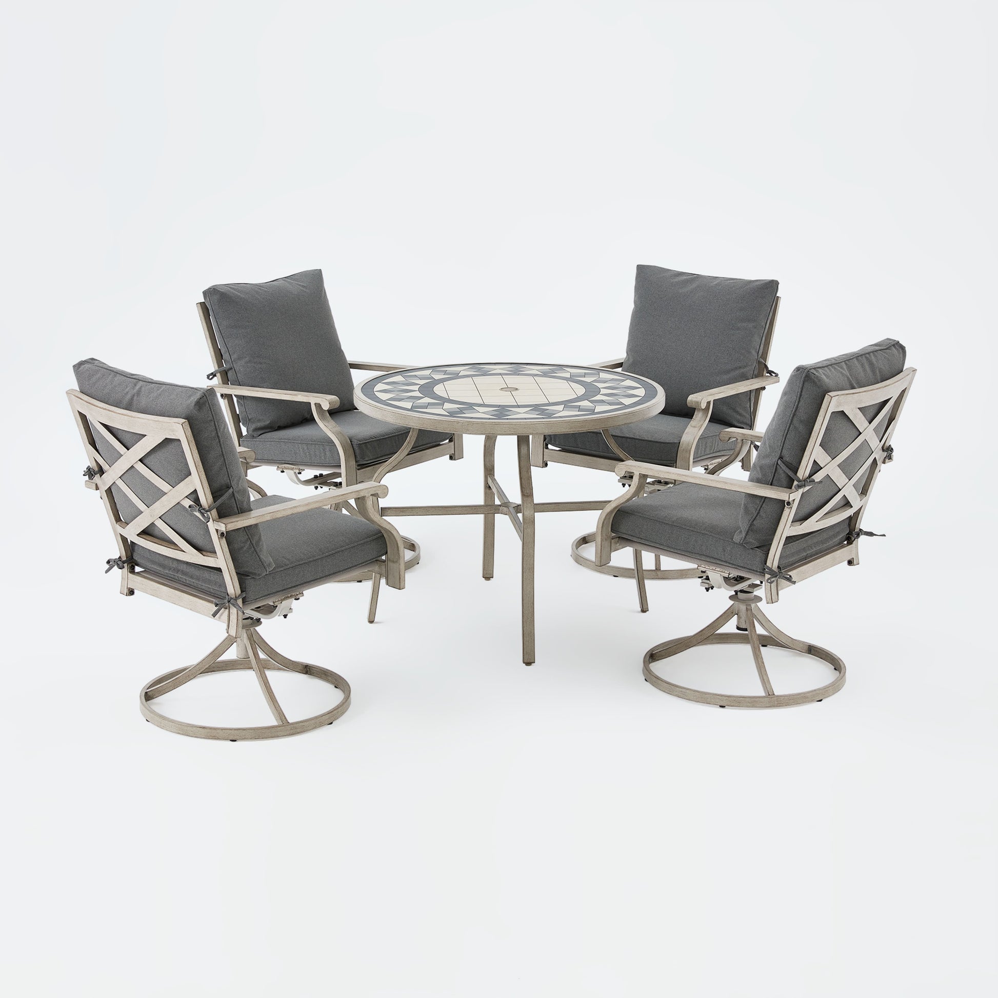 AE Outdoor 5-Piece Patio Dining Set with 4 Swivel Chairs + 3D Textured Table