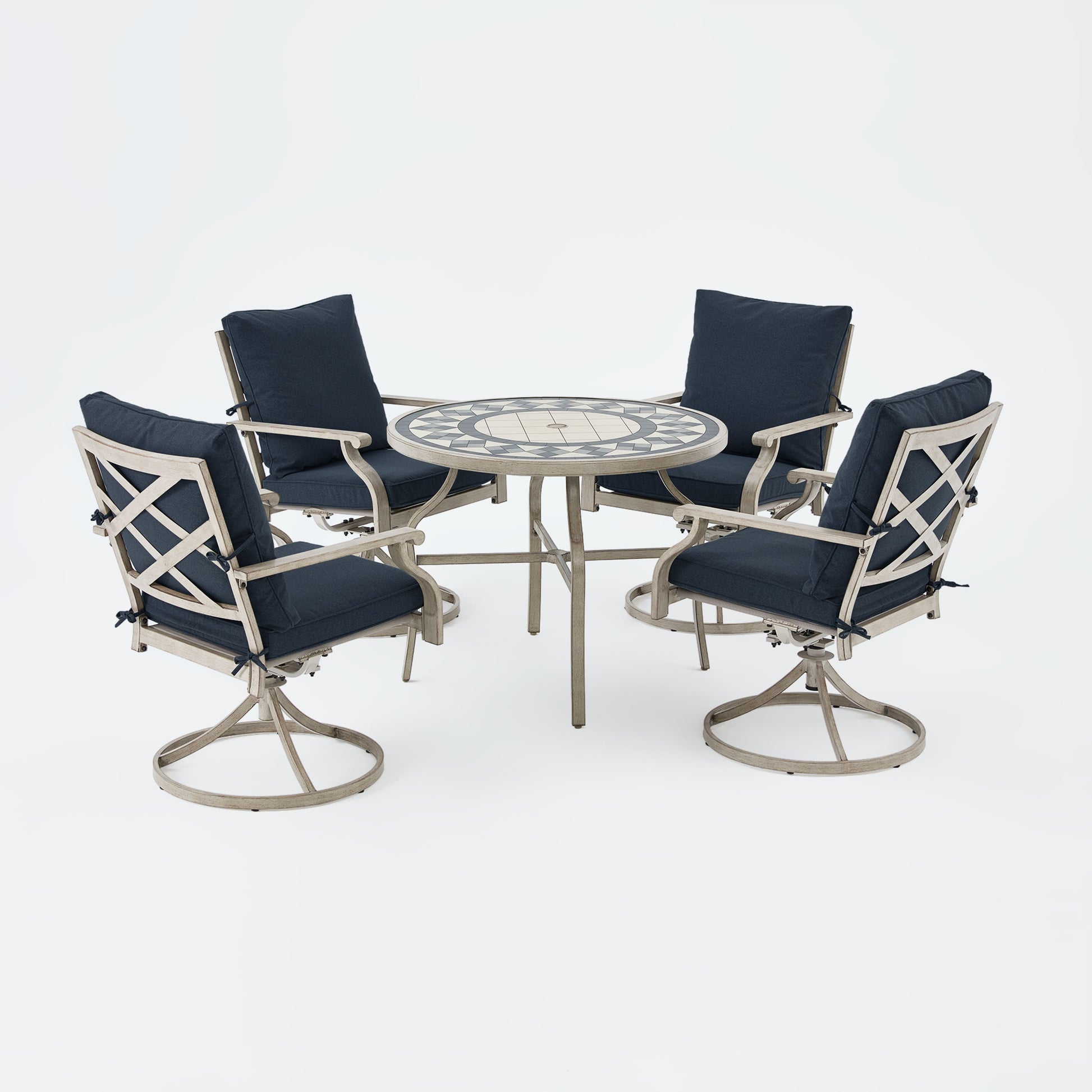 AE Outdoor 5-Piece Patio Dining Set with 4 Swivel Chairs + 3D Textured Table