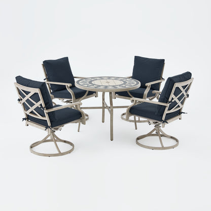 AE Outdoor 5-Piece Patio Dining Set with 4 Swivel Chairs + 3D Textured Table