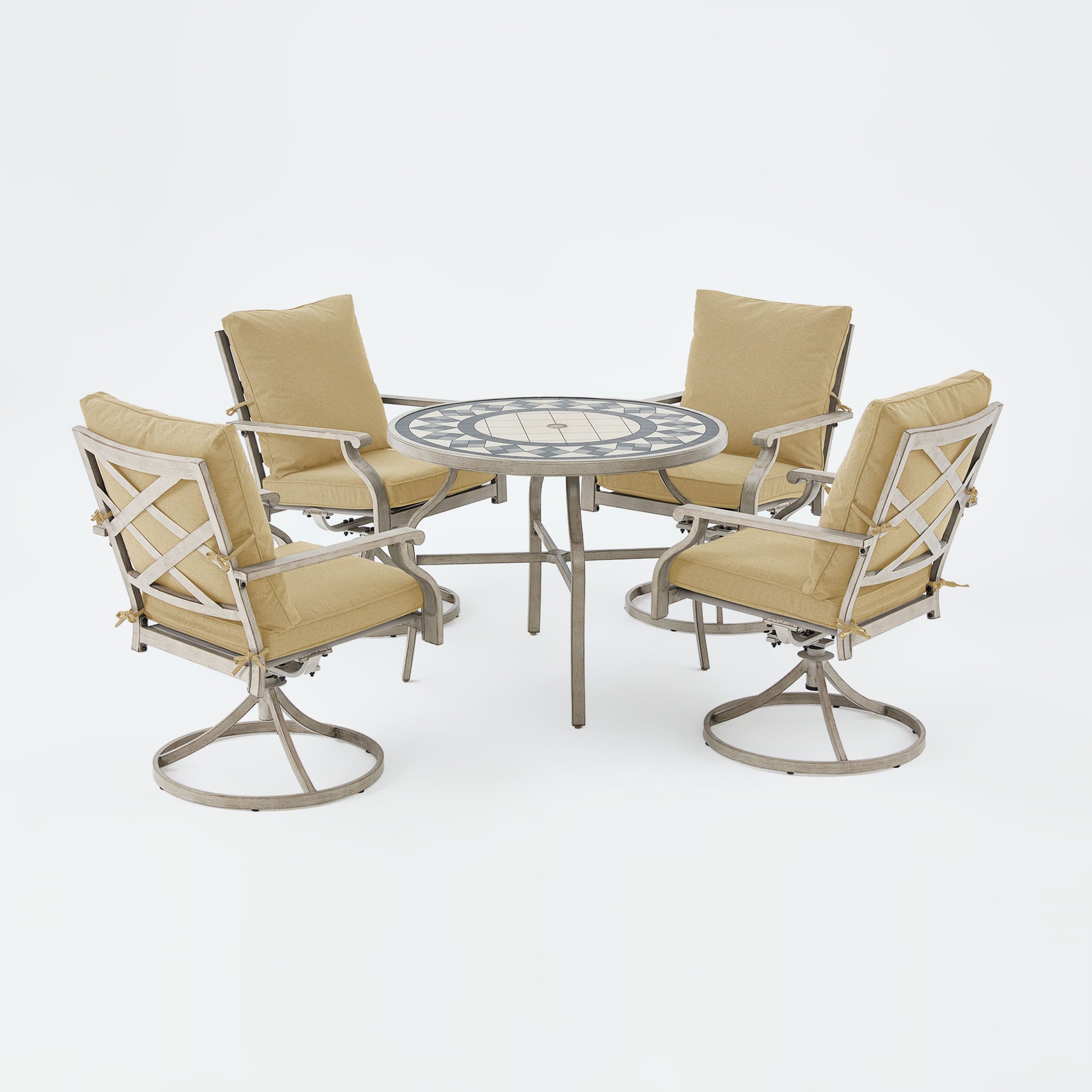 AE Outdoor 5-Piece Patio Dining Set with 4 Swivel Chairs + 3D Textured Table